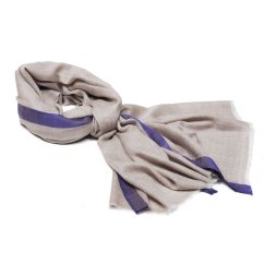 Kašmírska vlnená pašmína exclusive s hodvábom šedobéžová s modrou farbou