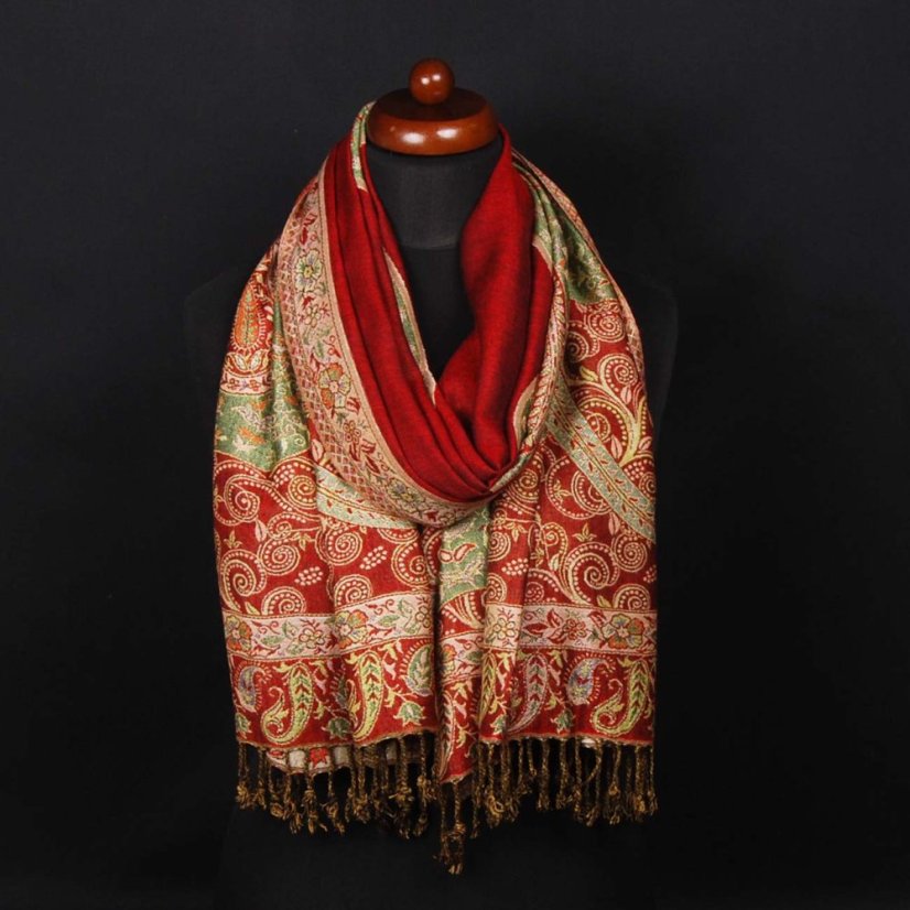 Viskoseschal cutting grün-rot