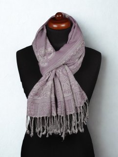 Šála z merino vlny šedofialovo-smetanová