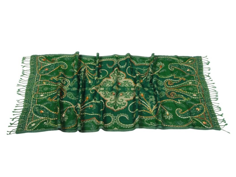 Šála z merino vlny s vyšíváním zelená