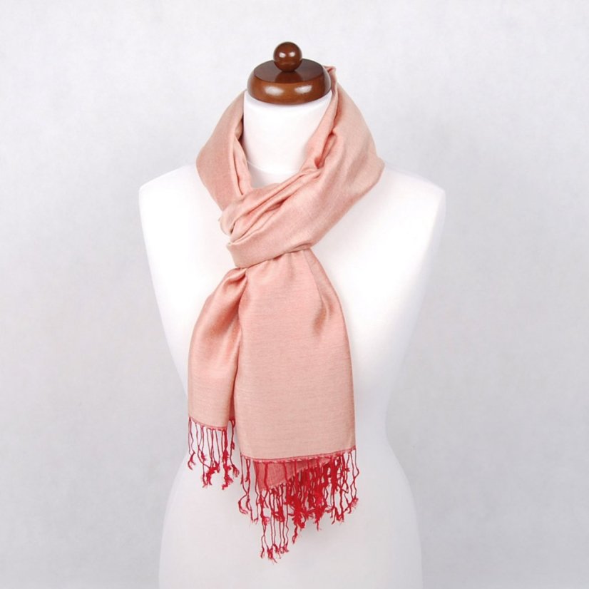 Schal aus Viskose und Seide beidseitig rot-cremefarbe