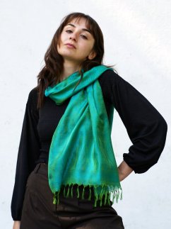 Seidenschal aus Varanasi grün-türkis