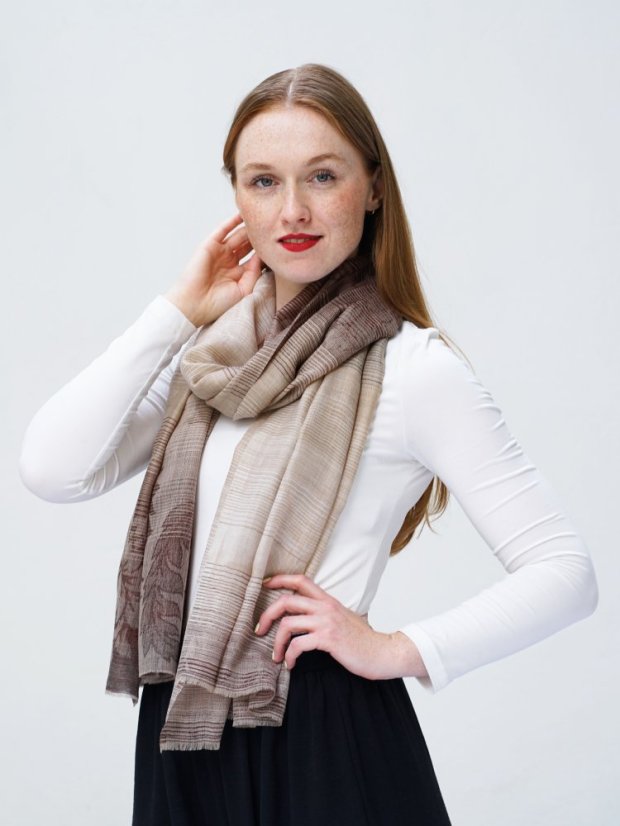 Kašmírská vlněná pašmína exclusive hnědá s tmavě šedou