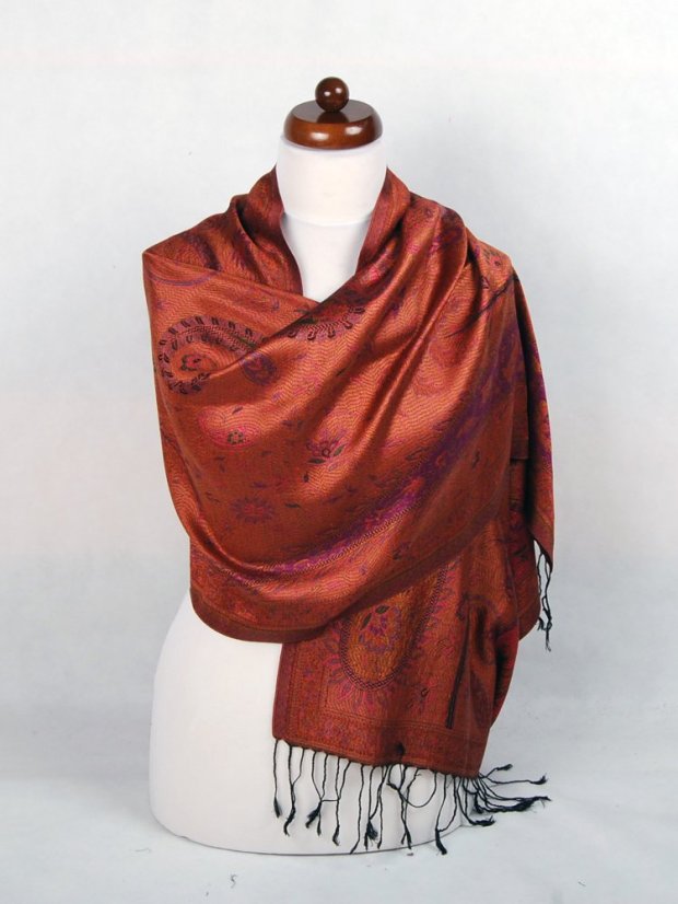 Seidenschal Super mittelgroß schwarz mit Kupfer-Farbe und Lila