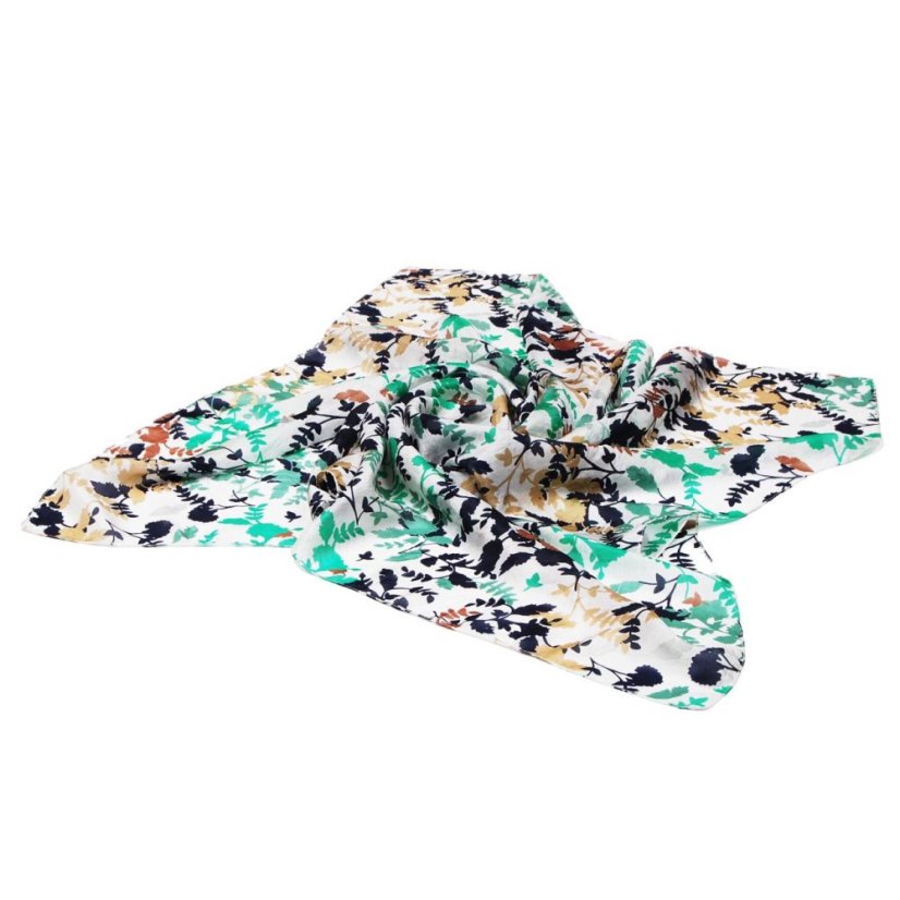 Hodvábna šatka s potlačou svetlozeleno-tmavomodro-biela