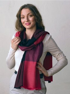 Kašmírská vlněná pašmína exclusive tmavě růžovo-černá