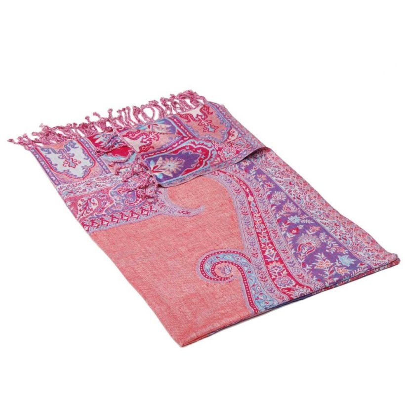 Viskoseschal cutting dunkelrosa mit Weiß und Rot