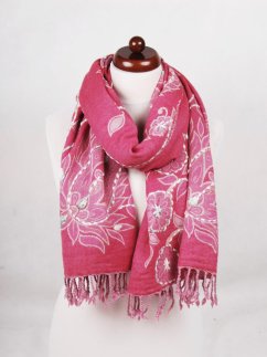 Šála z merino vlny s vyšíváním růžová
