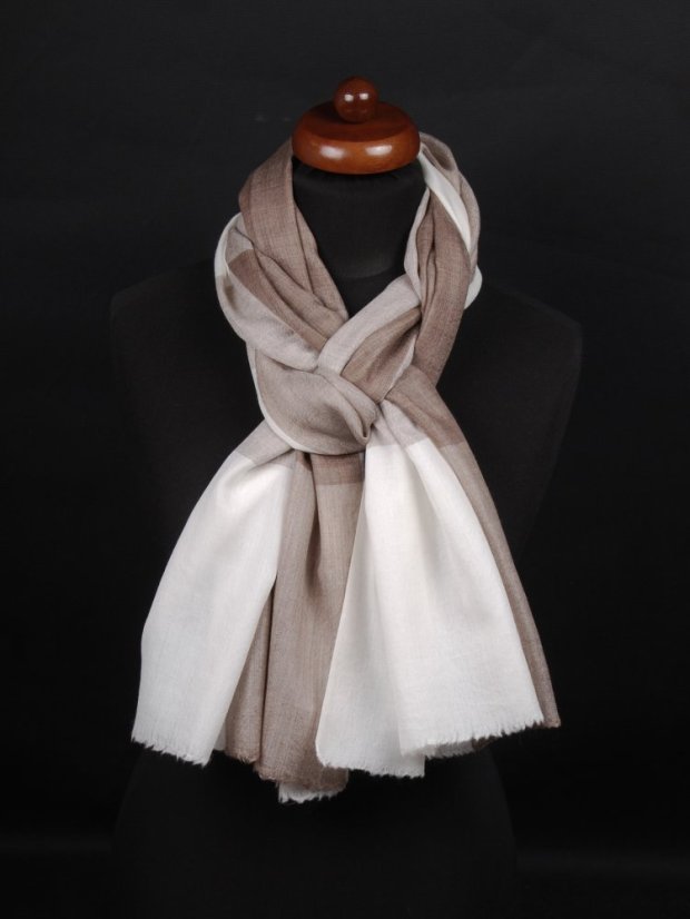 Kašmírska vlnená pašmína exclusive šedohnedo-biela