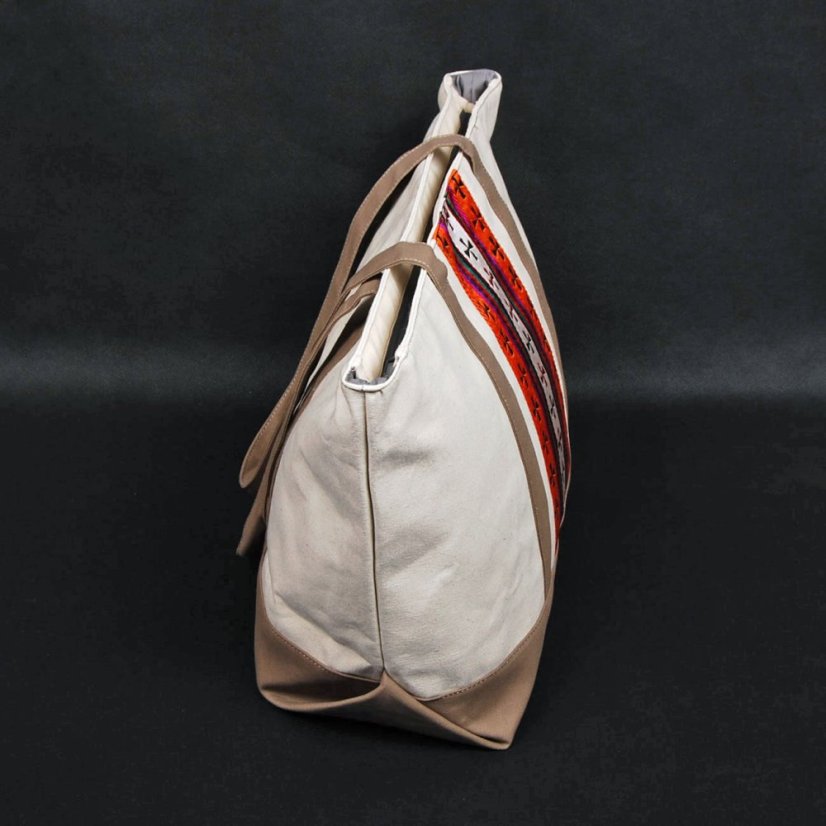 Tibetská kabelka Shopper Thogme Druk smetanová