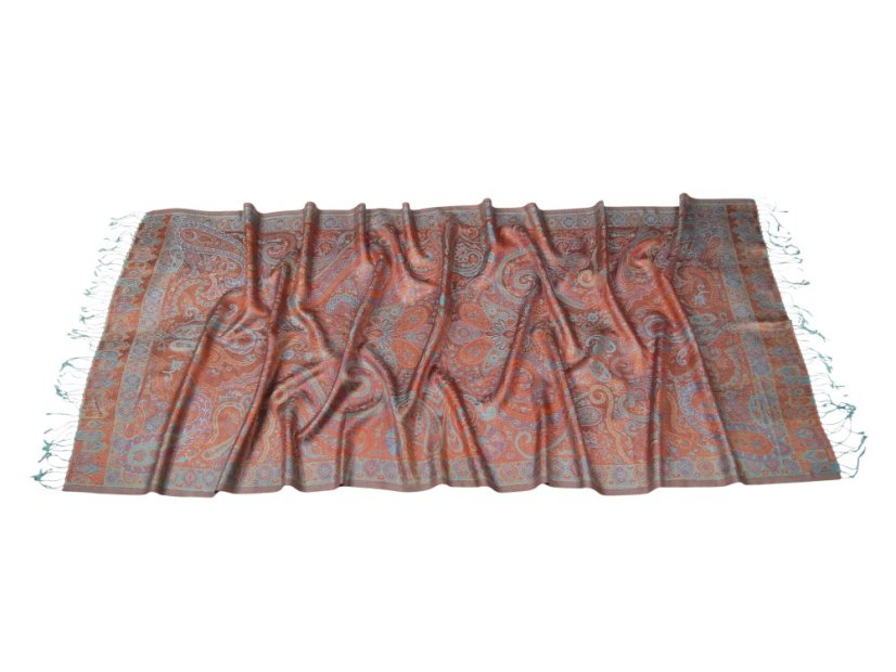 Seidenschal Super groß hellblau mit Rot