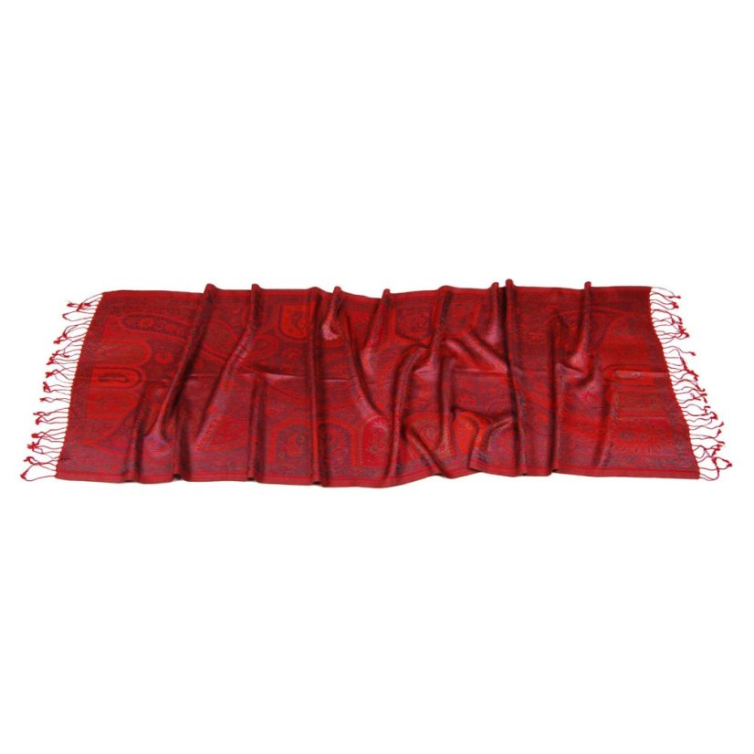 Seidenschal Super mittelgroß Norbu rot mit Magenta und Dunkelgrün