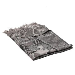 Šál z merino vlny s vyšívaním tmavošedo-smotanový