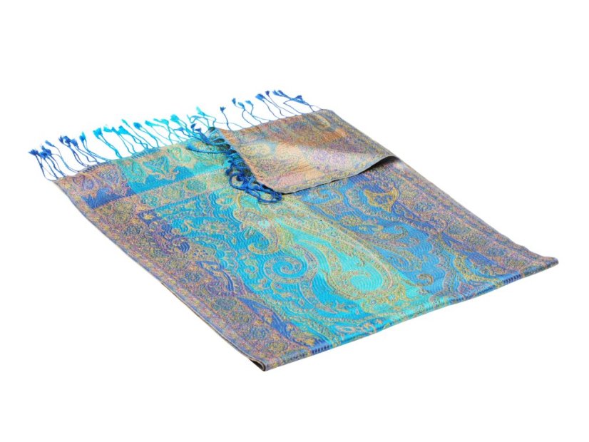 Seidenschal Super blau-türkis mit Gelb