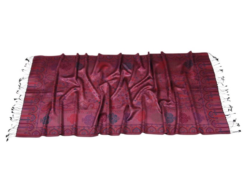 Hodvábny šál Super veľký Tsewang čierny s magentou a oranžovou