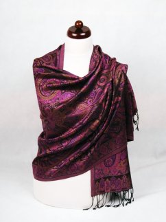 Hodvábny šál Super veľký čierno-fialový s hnedou