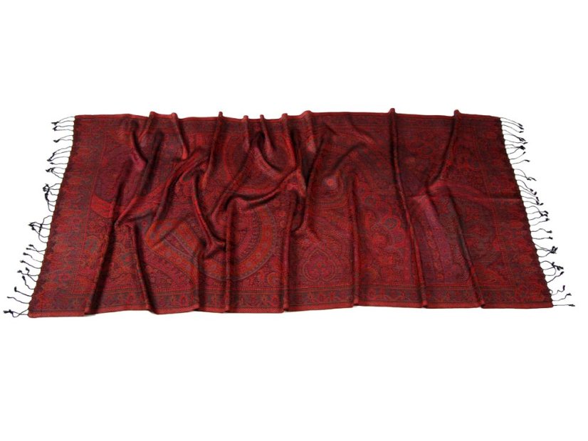 Schal aus Viskose und Seide schwarz mit Magenta und Dunkelgrün