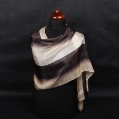 Hedvábná malovaná šála světle zlato-tmavě hnědá