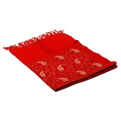 Kaschmirischer Wollschal rot mit Seide-Stickerei in Dunkelrot und Goldfarbe