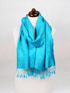 Hodvábny šál Super veľký tyrkysový s modrou farbou