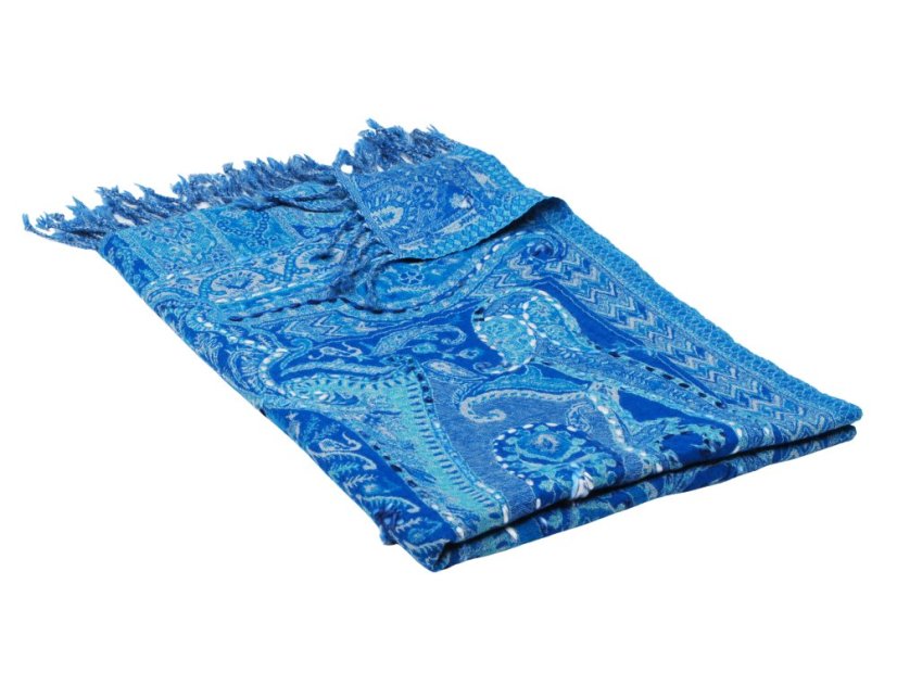 Šál z merino vlny s vyšívaním tyrkysovo-modrý