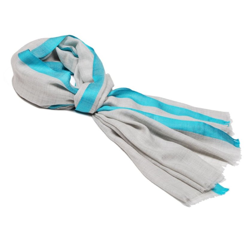 Kaschmirische Pashmina exklusiv hellgrau mit Seide in Helltürkis