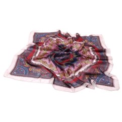 Hedvábný šátek s potiskem s bordó a tmavě modrou