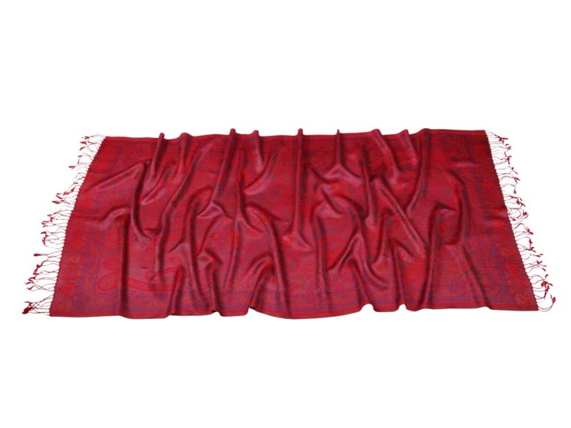 Hedvábná šála Super velká červená s tmavě zelenou