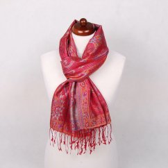 Hedvábná šála Super Nortso střední červená s magentou a žlutou