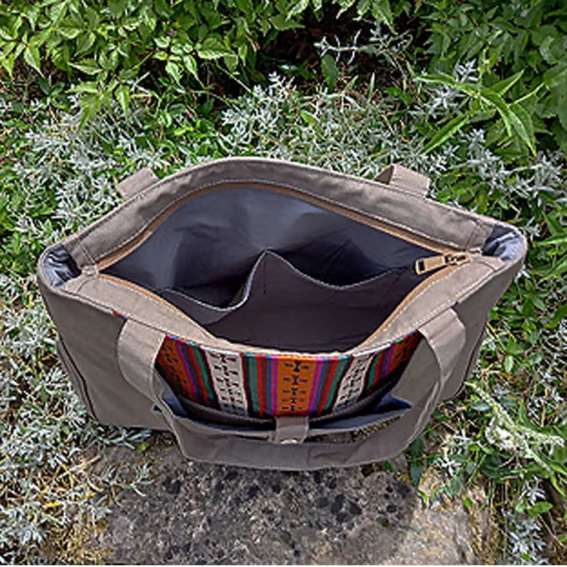 Tibetische Handtasche Tote Samye Druk graubraun