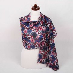 Hedvábná šála s potiskem černo-bílá s červenou