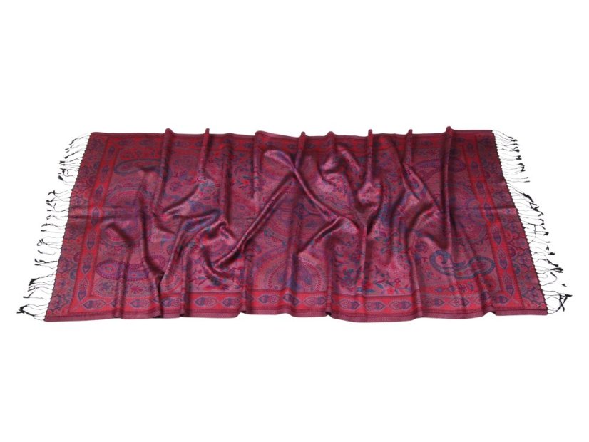 Hedvábná šála Super velká černá s magentou a oranžovou