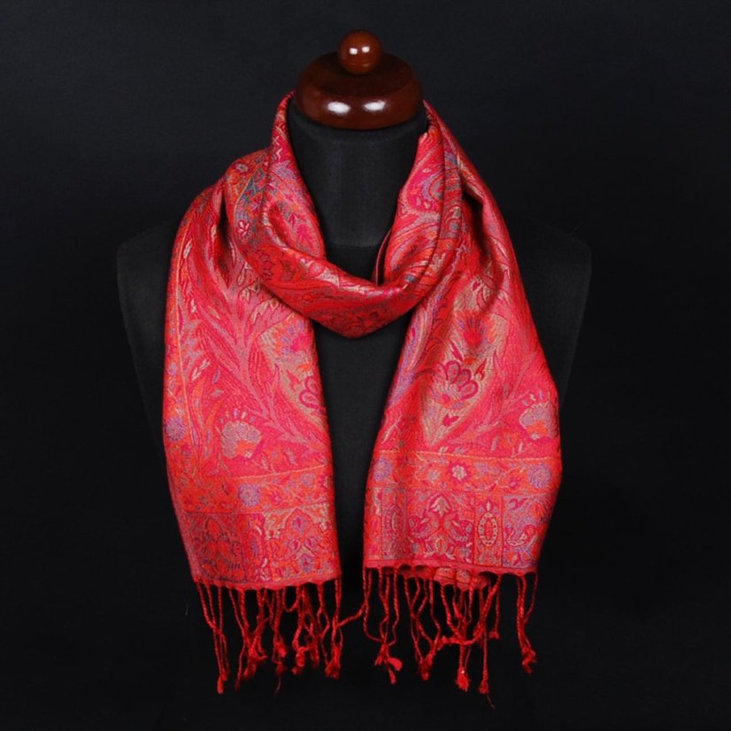 Seidenschal Super rot mit Magenta und Grün