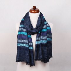 Šála z viskózy a hedvábí s pruhy tmavě šedá s tyrkysovou