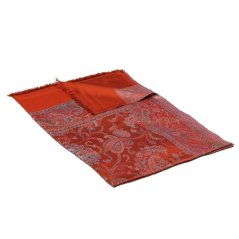 Šála z viskózy a hedvábí Khani Jamavar měděná se světle modrou a magentou