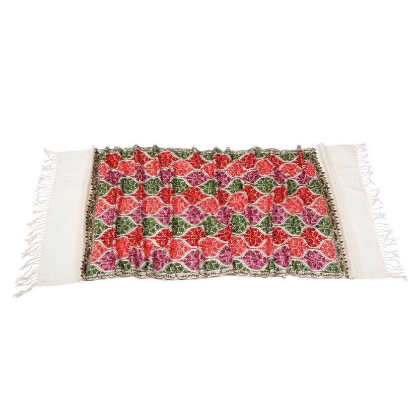 Kaschmirischer Wollschal Jate M cremefarben mit Stickerei mit Grün