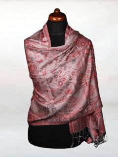 Hedvábná šála Super velká šedá s červenou