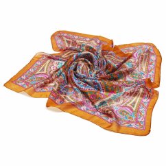 Hedvábný šátek s potiskem tmavě zlatý s fialovou