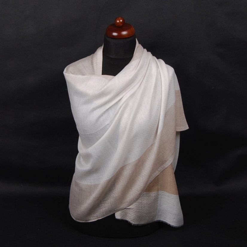 Pashmina aus Kaschmirwolle cremefarben mit Hellbraun-Grau