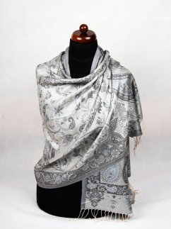 Hedvábná šála Super velká smetanovo-modrošedá