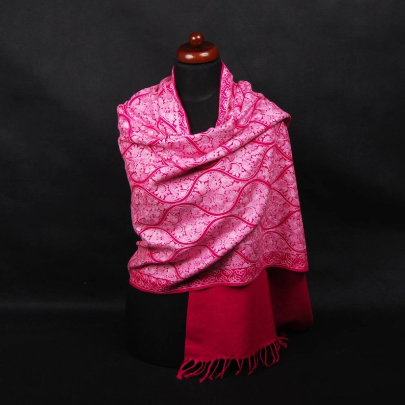 Kaschmirischer Wollschal Jate M dunkelrosa mit Hellrosa