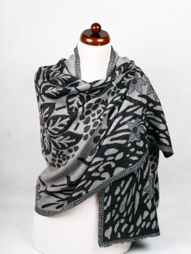 Šála z merino vlny černo-světle šedá