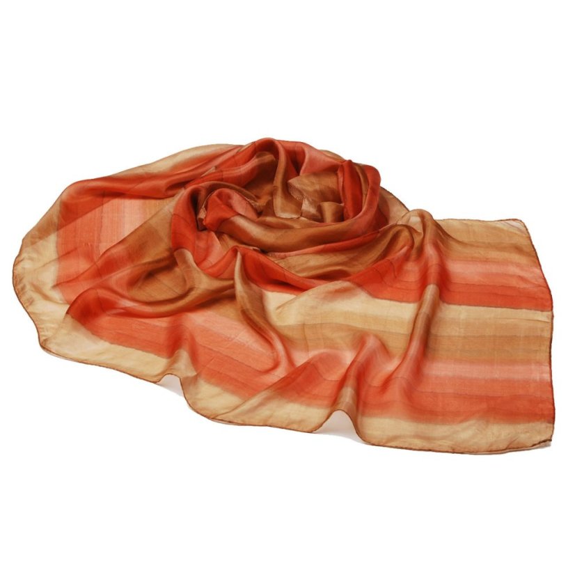 Handgemalter Seidenschal hellbraun mit Kupferfarbe