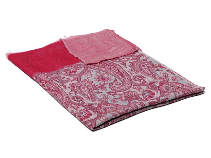 Kašmírska vlnená pašmína Khani Jamavar exclusive s tmavoružovou farbou