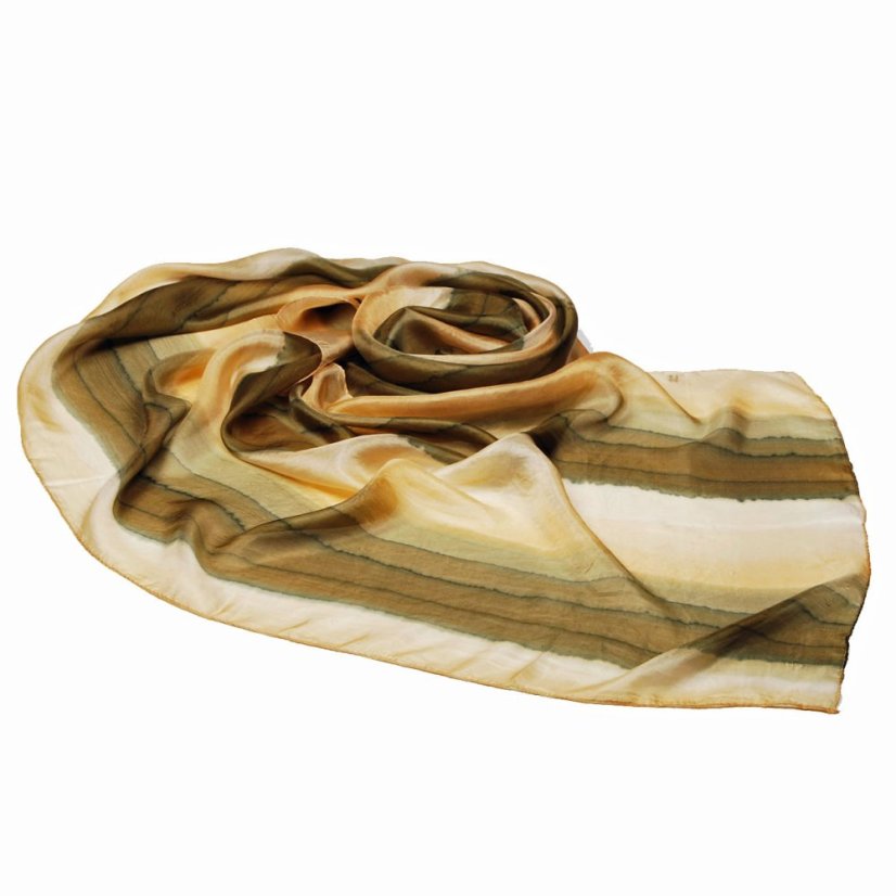 Handgemalter Seidenschal goldfarben mit Khaki