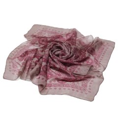 Hedvábný šátek s potiskem hnědošedý s vínovou