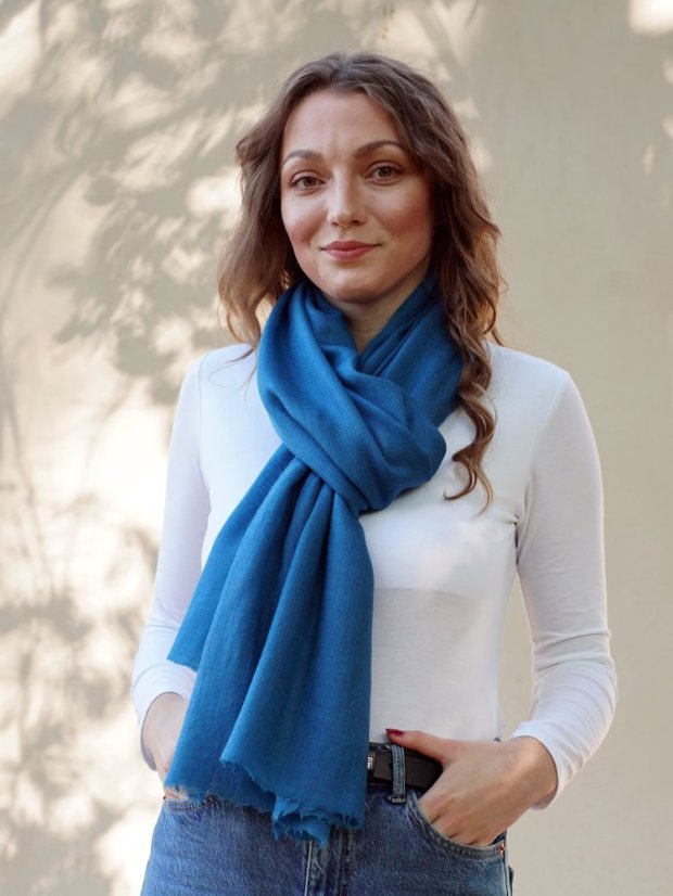 Pashmina-Wollschal Self türkisblau