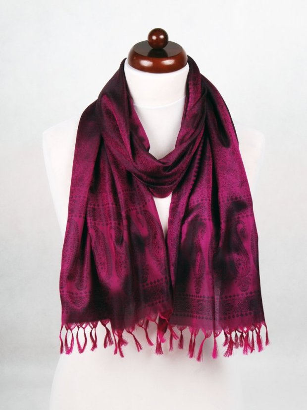 Seidenschal aus Varanasi in Magenta mit Schwarz