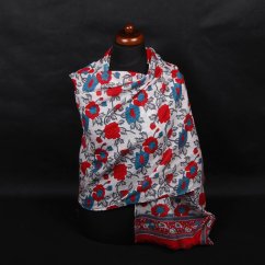 Schal aus Baumwolle rot-weiß mit Grautürkis