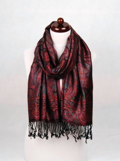 Hedvábná šála Super velká černá s magentou a tmavě zelenou